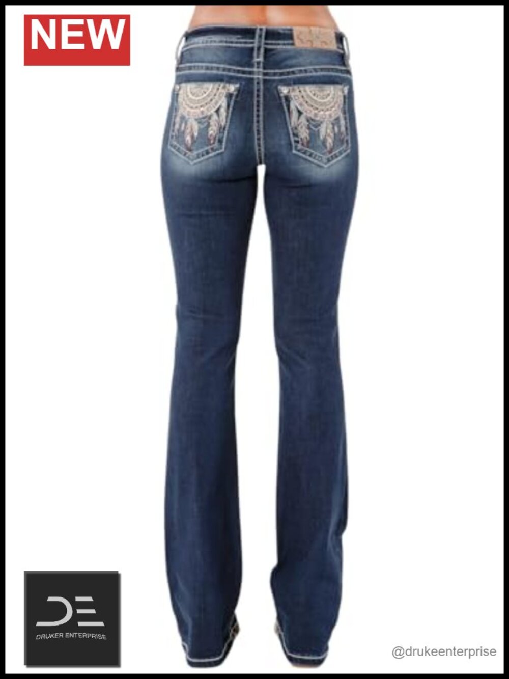 Mid-Rise Bootcut Jeans with Dreamcatcher Embellished Pockets